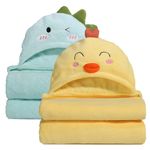 WODHOY Hooded Towels for Toddlers, 2 Pack Thick Toddler Hooded Bath Towels, Soft Absorbent Toddler Bath Towels Age 1-5, 50 x 32 Inches Animal Hooded Towels for Toddler, Yellow Chick &Green Dinosaurs…