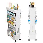 NIKONIKO Rolling Bookshelf Cart - Utility Organizer White Bookshelves for Kids Children Students Study in Bedroom Living Room Home School