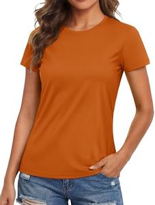 MAGCOMSEN Rash Guard Short Sleeve Swim Shirts for Woman Dry Fit T Shirts for Women SPF Hiking Running Activewear Dark Orange, S