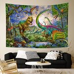 Cool Dinosaur Tapestry for Bedroom Wild Ancient Animal Tapestry Wall Hanging Tropical Forest Trees Tapestries Wall Art for Kids Boys Living Room Bedroom Hippie Party Decor, 80x60 Inches