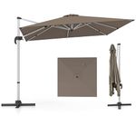 COSTWAY 3M Cantilever Garden Parasol, Square Offset Banana Umbrella with Tilted Design, 360° Rotation, Crank Handle & Cross Base, 8-Rib Outdoor Hanging Sun Shade for Patio Market (Tan)