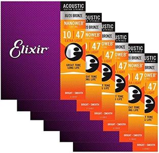 Elixir 80/20 Bronze Nanoweb Extra Light 11002 10-47 Acoustic Guitar Strings 6-Pack w/Bonus Elixir Polishing Cloth