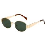 Dervin Fashionable Retro Oval Sunglasses for Women & Men | Trendy, Stylish & Classic 90s Vintage Style | UV400 Protection & Durable Metal Frame (Golden-Green)