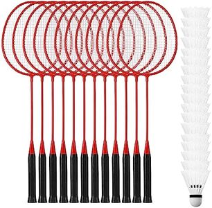 Wettarn 12 Pcs Badminton Rackets with 18 Nylon Badminton, Badminton Racquet Bulk, Shuttle Badminton Set for Adults Teenagers Youth Beginners Advanced Player Backyard Gym Beach Outdoor (Red)