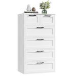 HOCSOK White Chest of Drawers Bedroom, 6 Drawer with Handleless Drawers, Wooden Tall Chest of Drawers Bedroom Bedside Storage Cabinet for Hallway, Living Room, Hallway, Entryway