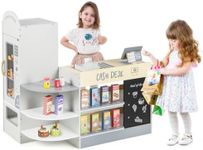 Costzon Pretend Grocery Store Playset, Wooden Supermarket Toy Set for Kids with Chalkboard, Cash Register, Vending Machine, Play Food Accessories, Toddler Play Store, Gift for Boys & Girls