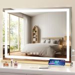 Large Lighted Vanity Mirror, 23" x 19" Light Up Make up Mirror with Smart Touch 3 Colors Dimmable, Tabletop or Wall-Mounted, Memory Function