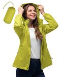 33,000ft Women's Lightweight Rain Jackets Hooded Breathable Packable Running Raincoats Active Trench Windbreaker with Hideaway Hood for Cycling Hiking (Lemon Green-L/UK 14)