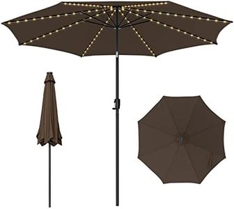 COSTWAY Sombrilla Terraza Exterior Ø300 cm con Solar LED 112 Luces, Sombrilla Jardin Inclinable, Manivela, 8 Costillas, Protección UV, Parasol Jardin Piscina Terraza Playa (café)