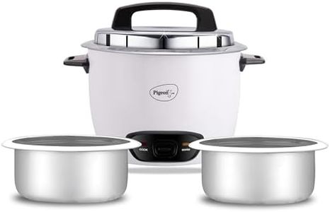 Pigeon by Stovekraft Joy Rice Cooker with Double pot, 1 litres. (White) | Toughened Glass Lid | 400 Watts | 2 Aluminium Cooking Pots | Measuring Cup| Spatula | Energy Efficient Cooking
