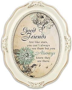 Cottage Garden Good Friends are Like Stars Distressed Ivory Wavy 5 x 7 Oval Table and Wall Photo Frame