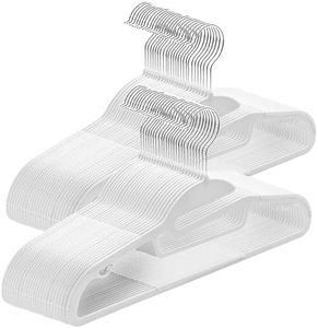 ABHENG Perchas de Plástico, 50 Unidad, Apertura en Forma de U, Perchas con Revestimiento de Goma, Resistentes, Antideslizantes, Gancho Giratorio 360º, 41.5 x 0.5 x 22.5 cm, Blanco APY0450W