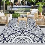 Capslpad Reversible Mat Boho Floral Outdoor Rug 5'x8' for Patio Picnic Plastic Straw Rug Waterproof RV Camping Rug Indoor Outside Area Rug for Porch Balcony Backyard Beach BBQ Deck Pool Deck,Blue