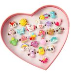 PinkSheep Little Girl Jewel Rings in Box, Adjustable, No Duplication, Girl Pretend Play and Dress Up Rings (24 Bling Ring), Acrylic,Metal