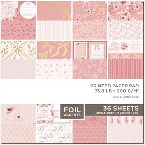 MYHAPYCRFT Scrapbook Paper Pad, 36 Sheets Double-Sided Design Paper with Foil Accents, 200GSM Decorative Cardstock for Card Making, Scrapbooking, Junk Journaling, 12" x 12" Coquette