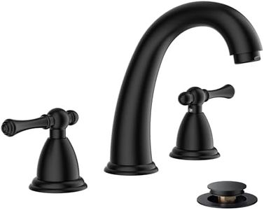 FORIOUS Black Bathroom Sink Faucet 8 Inch, Widespread Bathroom Faucet 3 Hole with Pop Up Drain and Water Hose Supply, 2 Lever Handle Design,for Vanity RV Farmhouse Sink
