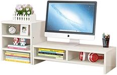 JR Joyreap Wooden Desk Monitor Riser with Storage Shelves Organizer Book Stands (Double Layer, White)