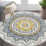 HEBE 5.2 Ft Round Area Rug Soft Chic Bohemian Mandala Rugs Machine Washable Non Slip Indoor Sofa Floor Area Mat Carpet for Living Room Sofa Bedroom Nursery Decor,Yellow