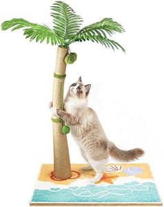 Catails Tall Cat Scratching Post for Indoor Cats Adults, 33'' Large Cat Scratch Post with Perch, Cute Cat Scratching Post with Boho Carpet & Dangling Ball Toys, White