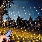 Abkshine Outdoor Garden Net Lights, 300LED 4m x 2m Warm White Mesh Fairy Lights, Mains Powered Christmas Window Lights w/ Remote Timer for Garden Back Front Yard Bushes Tree Decorations