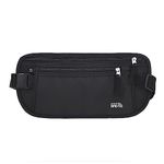 Unisex Money Belt, Slim Passport Holder RFID Blocking Travel Essentials Pouch with Adjustable Strap Small Waist Pouch for Workout Running Travelling Hiking, Black