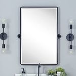 TEHOME Farmhouse Pivot Rectangle Bathroom Mirror Black Metal Framed Tilting Beveled Vanity Mirrors for Wall 20x30''
