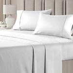 1000 Thread Count 4 Piece Bedsheet Set (Flat Sheet, Fitted Sheet with 10" Snug Fit & 2 Pillow Cover) 100% Long Staple Cotton Sheet Set- Shrinkage & Wrinkle Free -White Solid,King Size