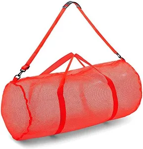 Champion Sports Mesh Duffle Bag with Zipper and Adjustable Shoulder Strap, 15” x 36”, Red - Multipurpose, Oversized Gym Bag for Equipment, Sports Gear, Laundry - Breathable Mesh Scuba and Travel Bag