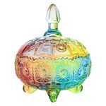 SOCOSY Royal Embossed Sunflower Clear Glass Apothecary Jar With Lids, Candy Jar Containers Wedding Candy Buffet Jars Crystal Jewelry Box Food Jar 7oz