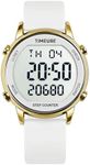 TIMEURE Pedometer Watch for Women, Step Counter for Walking No App/Phone Required Step Counter, Waterproof Fitness Calorie Tracker, Distance Tracking, Alarm, Large Digital Display, TU-2509 (White)