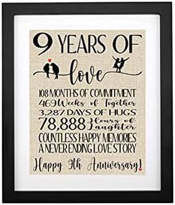 TOBOHU Framed 9 Years of Love Burlap Prints, Unique Gift Idea for Him Her 9 Years Anniversary, Couple's 9th Anniversary Decorations, Happy 9th Anniversary Romantic Gifts