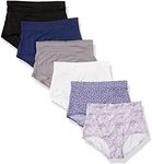 Warner's Women's Blissful Benefits Dig-Free Comfort Waistband Microfiber Brief 6-Pack Rs9046w, Black/White/Navy Ink Cutout Blooms/Navy Ink/Lilac Petals/Smoked Pearl, X-Large