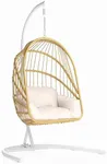 YITAHOME Wicker Swing Egg Chair with Cushions 350lbs, Foldable Hanging Basket Chair W/Stand Rattan Hammock Chair for Outdoor, Indoor, Patio, Bedroom - Beige