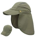 LLmoway Mens Sun Hat with Removable Neck Flap UV Protection Fishing Hiking Baseball Cap Army Green