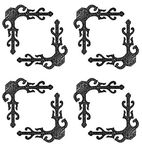 Adonai Hardware Gozan Decorative Heavy Duty Antique Cast Iron Dummy Corner Door Strap False or Faux or Dummy Front Hinges L-Brackets (Black Powder Coated) for Barn Wood Doors, Gates, Box, Trunks