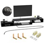 FABATO 70" Floating TV Stand with Power Outlet Wall Mounted Media Console Cabinet Shelf Under TV for Cable Box Audio Video Black