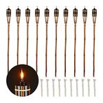 Relaxdays Garden Torches, Set of 10, Bamboo, Oil Torches for Outdoors, Outdoor Torches with Replacement Wick, Height: 90 cm, Brown