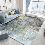 Rururug Rugs Living Room 120x160cm, Blue/Off-White/Sepia, Modern Abstract Design, Washable, Non Shedding, Non Slip - Short Pile for Bedroom Dining Room Hallwayentryway & Home Decoration.