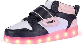 BFOEL Kids Light up Shoes LED USB Charging Flashing High-top Sneakers Boys Girls Trainers for Festivals Halloween Christmas New Year Party, Blackpink, 1.5 Little Kid