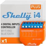 Shelly Plus i4 Smart Home 110-240 V, 4 Inputs, Digital Control of Multiple Shelly Devices, Compatible with Alexa, WiFi & Bluetooth, Installation Behind Flush-Mounted Wall Switch, Orange