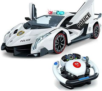 Remote Control Police Car, 4D Motion Gravity and Steering Wheel Control, 1:12 Scale, 2.4Ghz, with Lights, Sirens, Powered Doors, (TR-911)