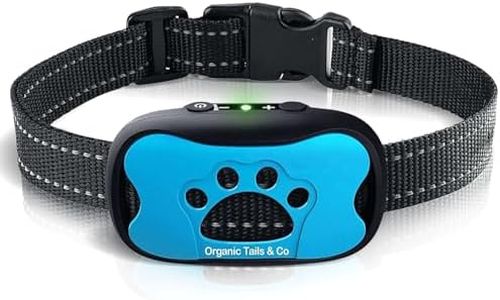 Organic Tails & Co Anti-Bark Collar for Dogs - Humane Beep & Vibration Training, 6 Sensitivity Levels, Smart Bark Detection, Long Battery Life, Adjustable Strap (Blue)