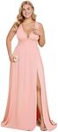 Ever-Pretty Summer Maxi High Slit Pleated Sleeveless Plus Size Formal Dresses for Curvy Women 0168B-DA1, Pink, 26