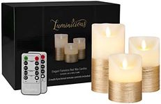 FLAMELESS Candles Battery Operated LED Flickering Flame with Remote & Timer | Amazing Realistic Dancing Flame | Real Wax Gold Trim | Set of 3 (Size 4"5"6") | Beautiful Gift Idea for Women and Men