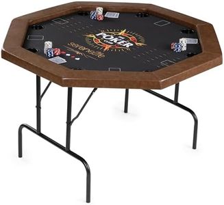 SereneLife 8-Player Octagonal Foldable Poker Table Premium Casino-Grade Design, Brown Felt Surface, Water-Resistant Rail, 8 Cup Holders, Blackjack Board Ideal for Texas Hold'em & Family Fun (Black)