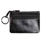 Hibate Women's Mini Coin Purse Wallet Genuine Leather Zipper Pouch with Key Ring Minimalist - Black_B