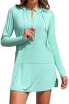 ATTRACO Womens Rash Guard Long Sleeve Bathing Suit for Women Zipper Swim Shirts Hooded L Pure Green