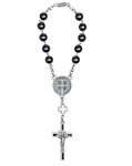 Intercession Hematite Car Rearview Mirror Rosary (St Benedict)