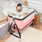Baby Bassinet Bedside Sleeper, Bedside Bassinet for Baby, 3 in 1 Bedside Crib with Adjustable 6 Height, Portable Bassinet for Newborn/Infant, Baby Bassinet with Wheels/Storage Basket/Mosquito Net