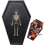 TOSOENPHY 17.8'' Tall Halloween Coffin Charcuterie Boards with Engraved Skeleton Decor - Halloween Serving Trays and Platters Horror Party Decorations, Halloween Food Tray Cheese Dishes Accessories